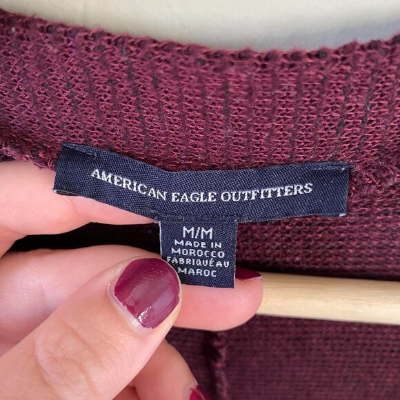 American Eagle Outfitters Maroon Button-up Knit Cardigan Medium - Picture 9 of 10